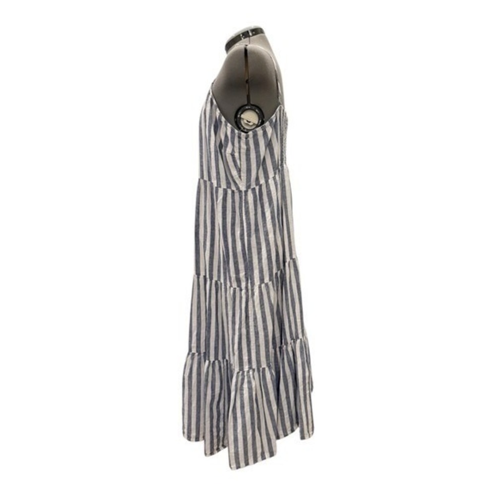 Beach Lunch Lounge Lana Striped Maxi Linen Dress Tiered Smocked Bodice XL - Picture 4 of 9